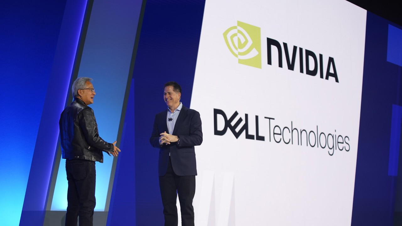 NVIDIA CEO Jensen Huang  left, and Dell CEO Michael Dell, during the Dell Technologies World conference in Las Vegas