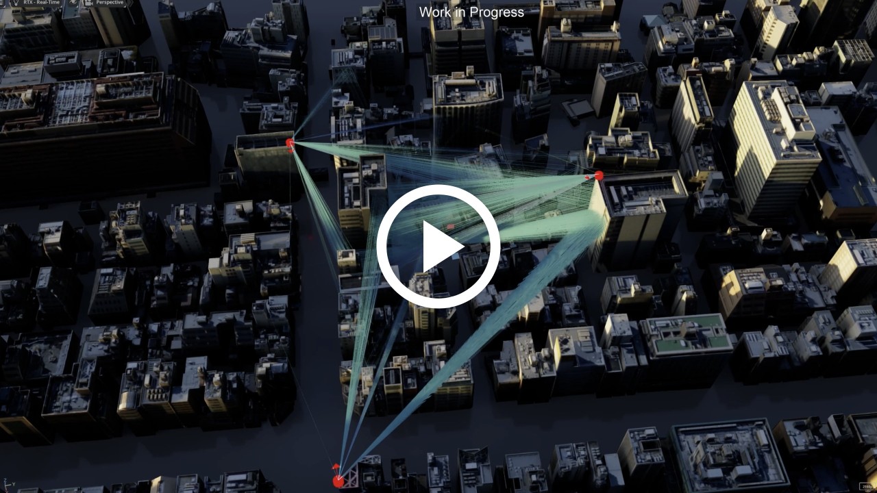  City-scale radio frequency estimation simulation using NVIDIA Aerial Omniverse Digital Twin platform. 